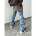 Ripped Slim Fit Fitted Stacked Jeans Men